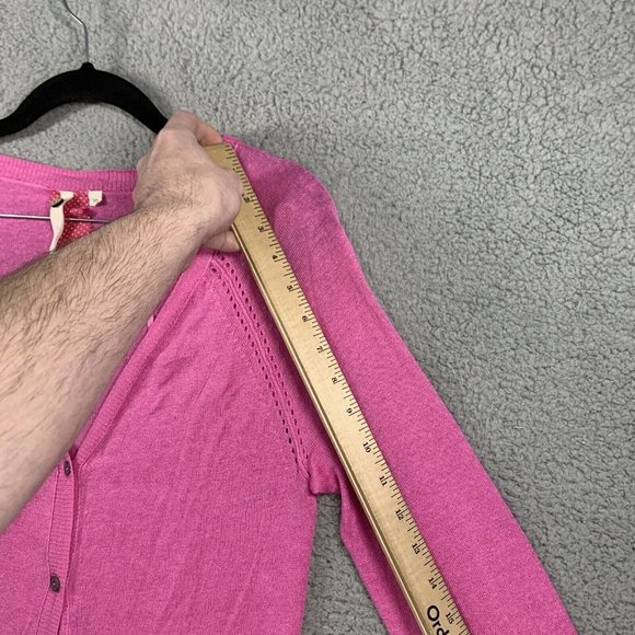 White Stuff Cardigan Deep V Neck Linen Long Sleeve Top Size 10 Pink Button Front - Picture 7 of 12